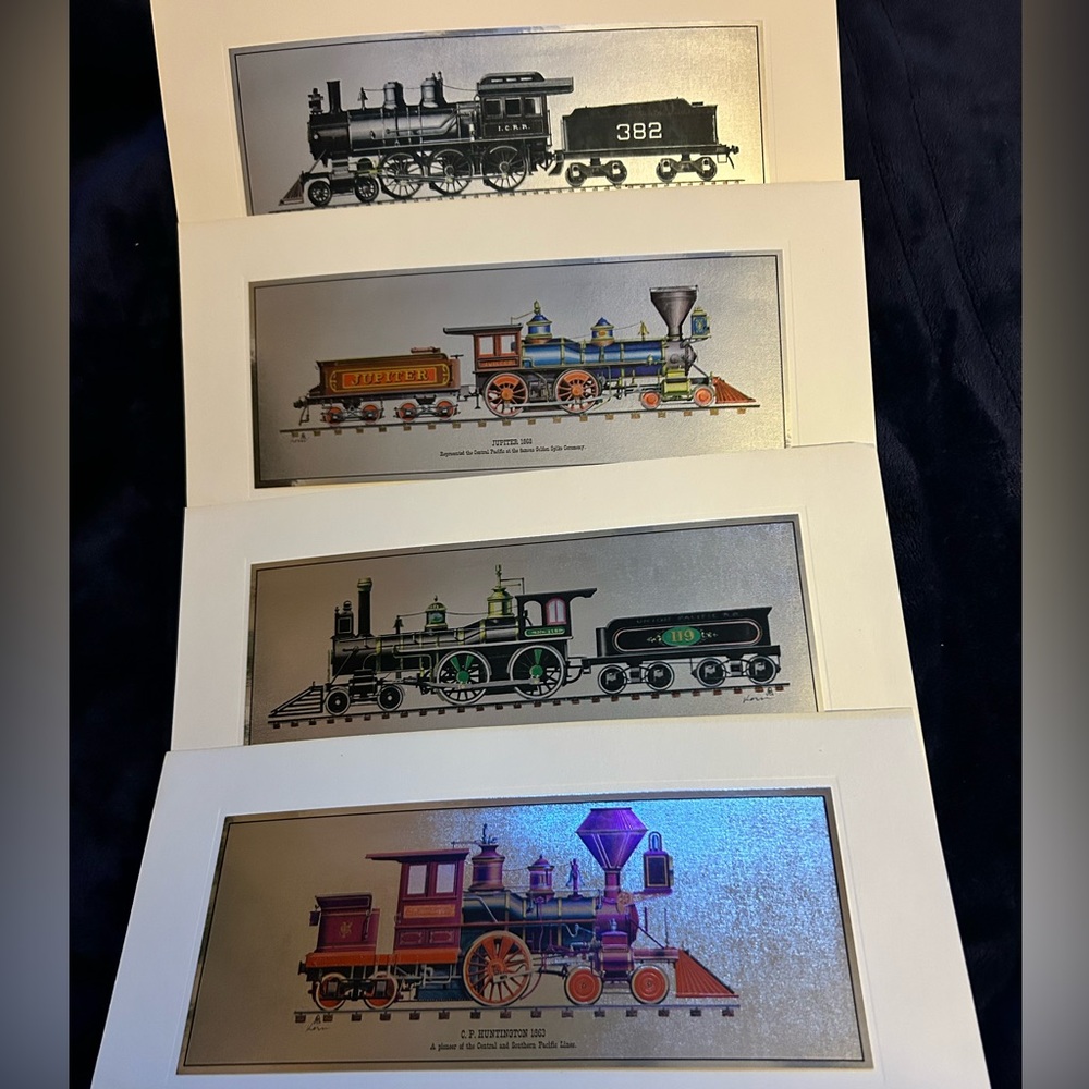 Vintage 1886-1890 Locomotives Foil Art of Yesterday Pictures